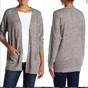 Soft Joie Damasia Dolman Sleeve Cardigan Linen Sweater Brown and White